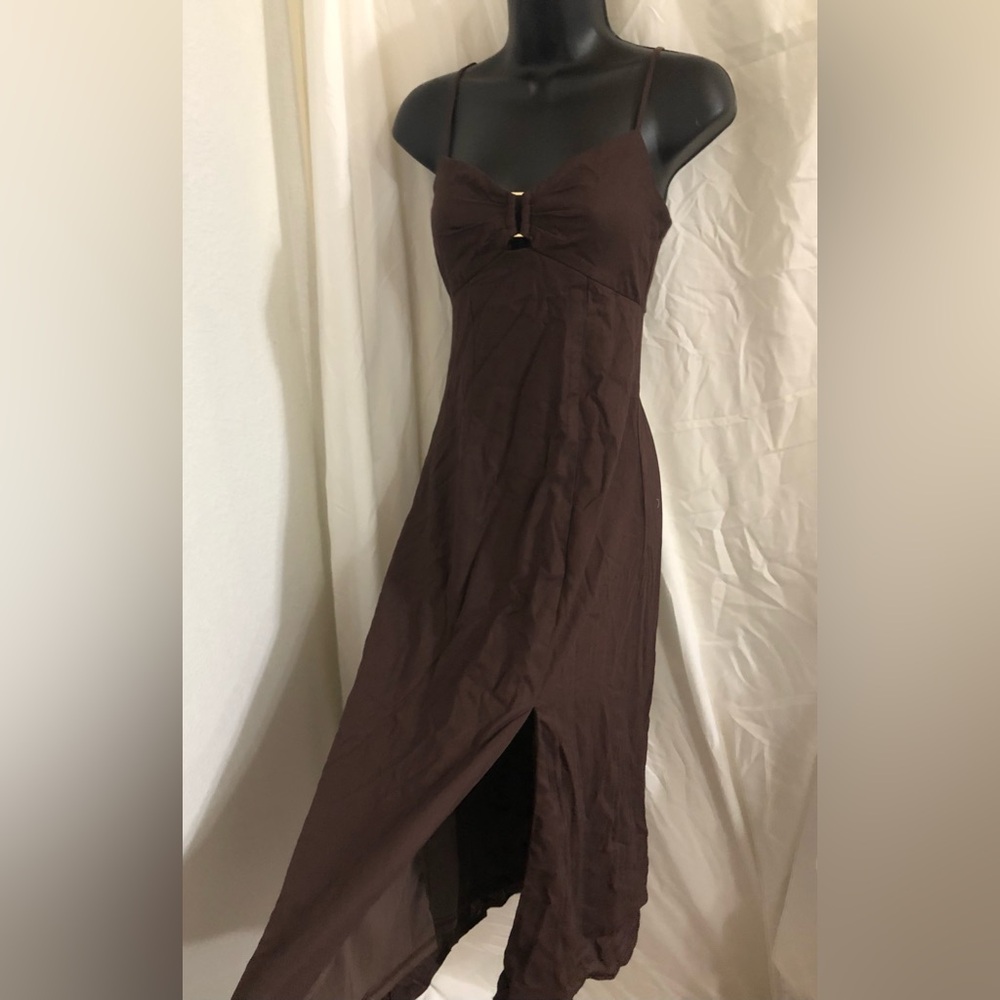 Trixxi brown gold‎ buckle bust cutout detail dress size small brand new